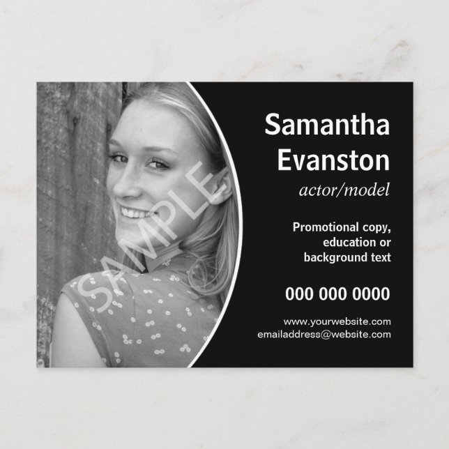 Utförare, högtalare, kurvfärgad svart befordran vykort (Framsida)