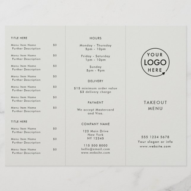 Utförd | Grått Logotyp Restaurant Takeaway-meny (Framsida)