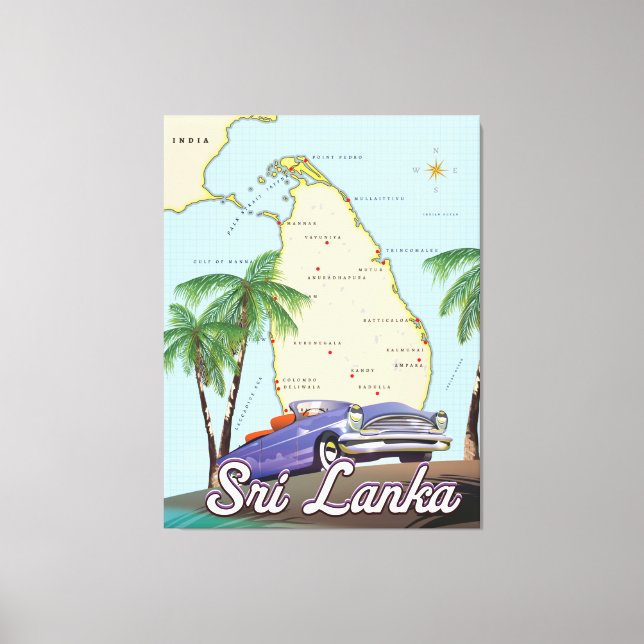 Utförlig illustrerad karta i Sri Lanka Canvastryck (Framsida)