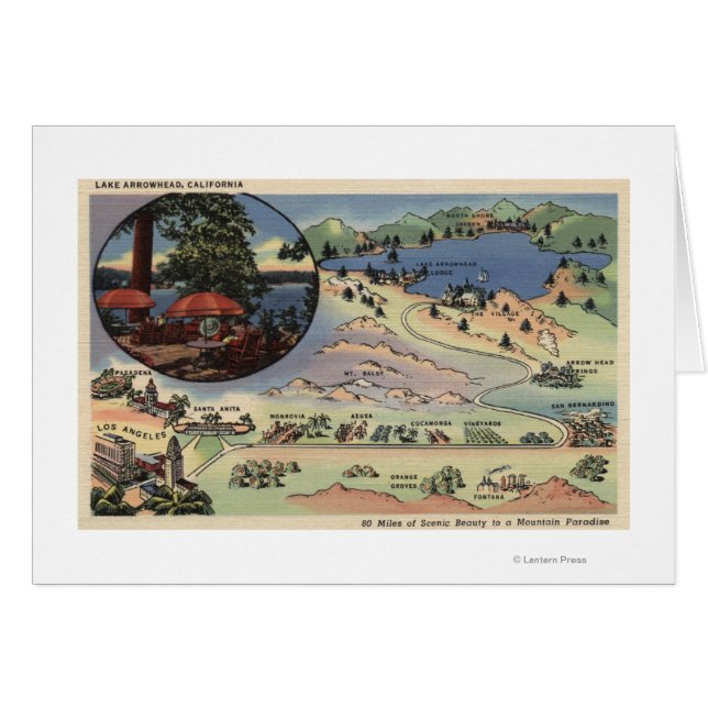 Utförlig Karta från LA till Sjö Hälsningskort (Framsidan Horizontal)