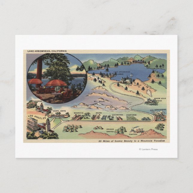 Utförlig Karta från LA till Sjö Vykort (Framsida)