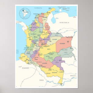 Utförlig Karta i Colombia Poster