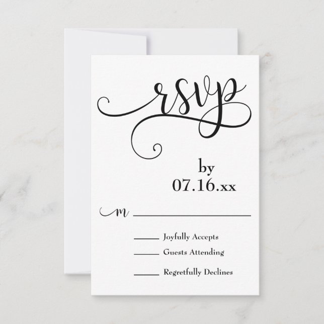 Utförlig skript typografi svart & vit RSVP OSA Kort (Framsida)