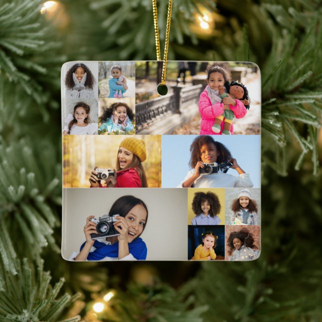 Utforma din egen 12 fotokollage julgransprydnad keramik (Träd)