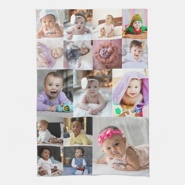 Utforma din egen 16 fotokollage kökshandduk (Vertikal)