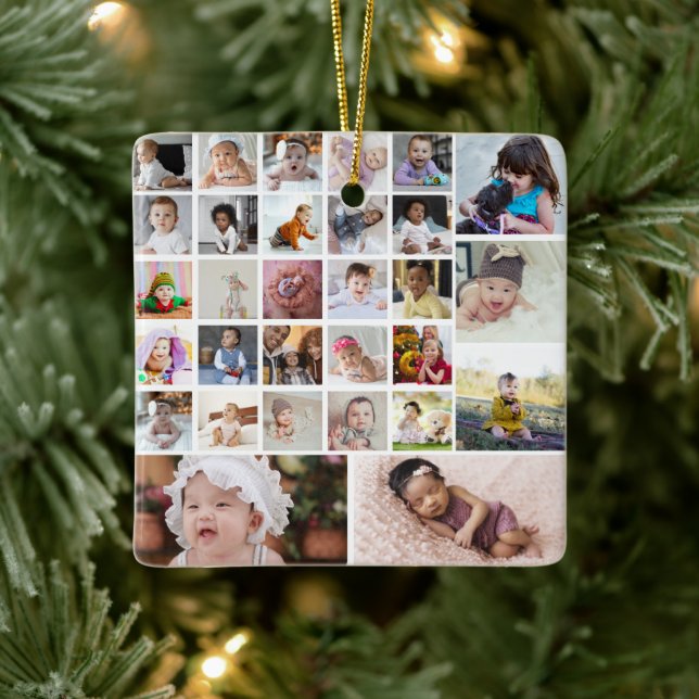 Utforma din egen 30-fotokollage julgransprydnad keramik (Träd)