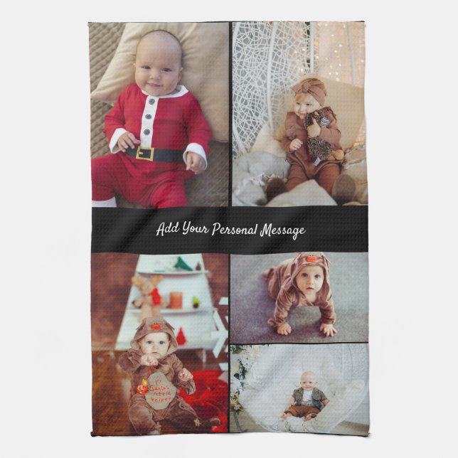 Utforma din egen 5-fotokollage kökshandduk (Vertikal)