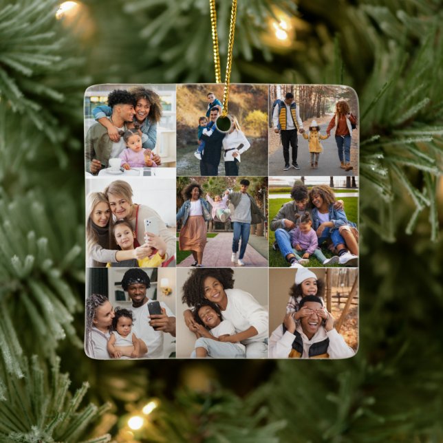 Utforma din egen 9-fotokollage julgransprydnad keramik (Träd)