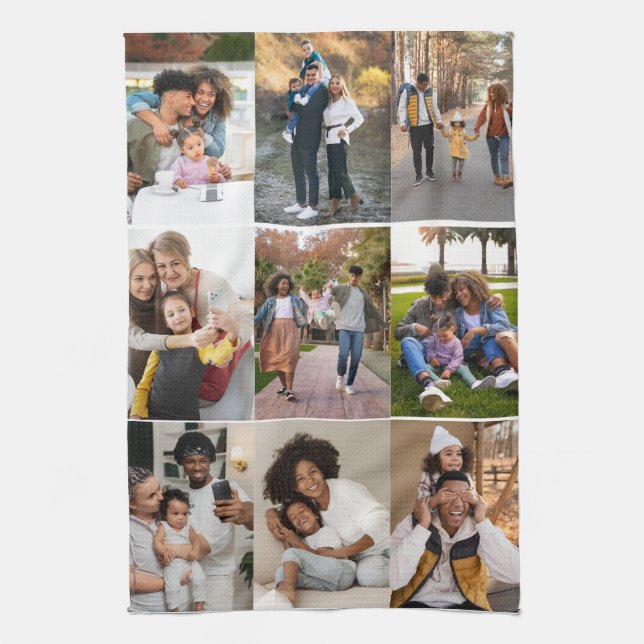 Utforma din egen 9-fotokollage kökshandduk (Vertikal)
