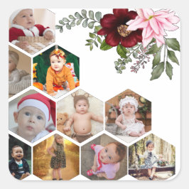 Utforma din egen Blommigt 10 Fotokollage Fyrkantigt Klistermärke