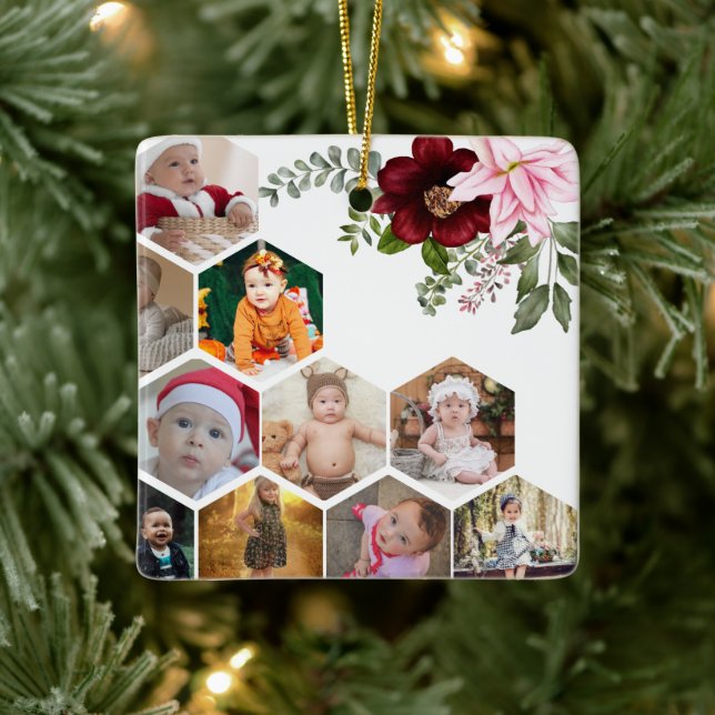 Utforma din egen Blommigt 10 Fotokollage Julgransprydnad Keramik (Träd)