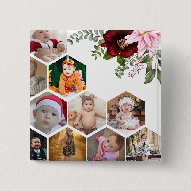Utforma din egen Blommigt 10 Fotokollage Knapp (Framsida)