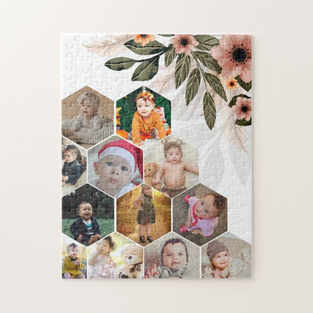 Utforma din egen Blommigt 12 fotokollage Pussel (Vertikal)