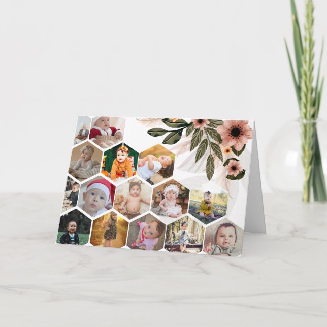 Utforma din egen Blommigt 15 fotokollage Helgkort (Framsida)