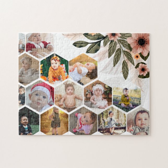 Utforma din egen Blommigt 15 fotokollage Pussel (Horisontell)