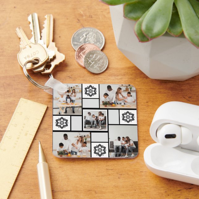 Utforma din egen Blommigt 5 fotokollage Nyckelring (Skrivbord)