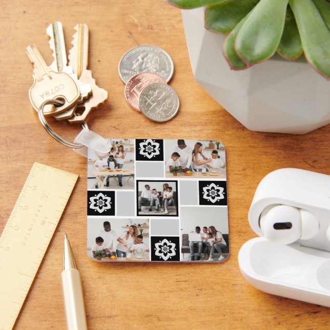 Utforma din egen Blommigt 5 fotokollage Nyckelring (Skrivbord)