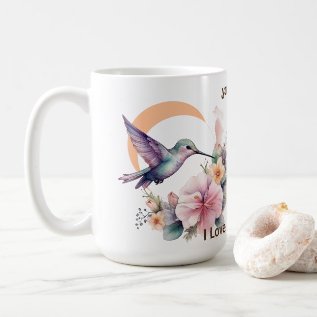 Utforma ditt eget namn på vattenfärgen Hummingbird Kaffemugg (Med munk)