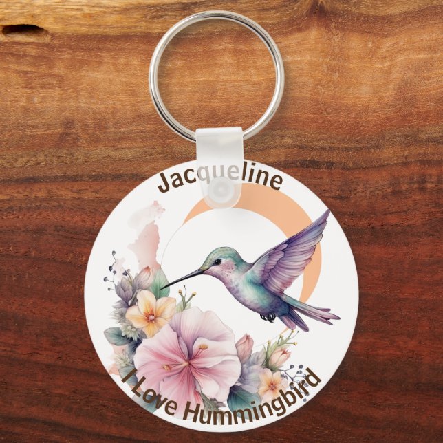 Utforma ditt eget namn på vattenfärgen Hummingbird Nyckelring (Framsida)