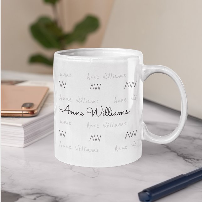 Utforma en egen ren och tydlig namn mönster kaffemugg (custom script name)