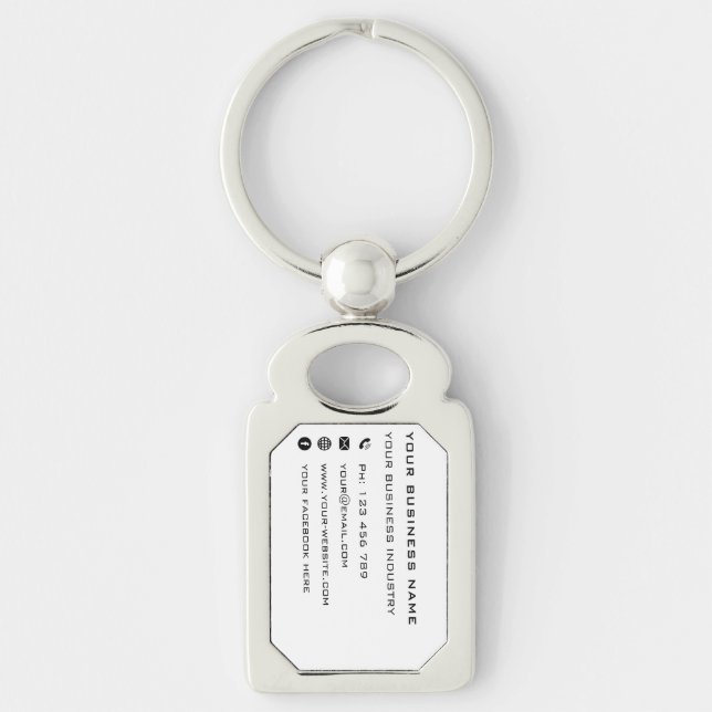 Utforma ett eget exempel på affärsknappkedja rektangulärt silverfärgad nyckelring (Framsidan)