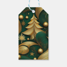 UTFORMAD JUL GRÖN OCH GULD TRÄD PRESENTETIKETT