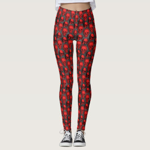 Utformning 1 av röda Döskallar och solrosserie Leggings