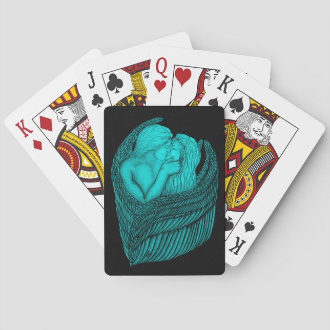 Utformning av änglar, svart och grönt casinokort (Baksidan)