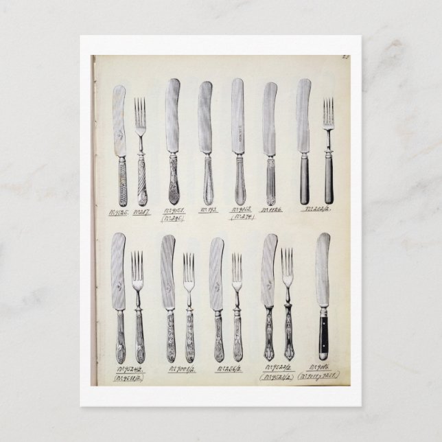 Utformning av bestick, från en handelskatalog över vykort (Framsida)