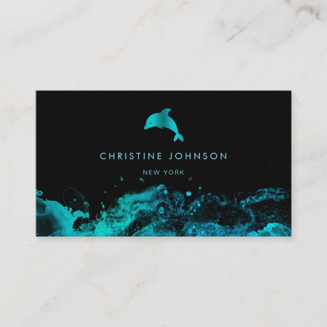 Utformning av blå delfin-logotyp visitkort (Framsida)