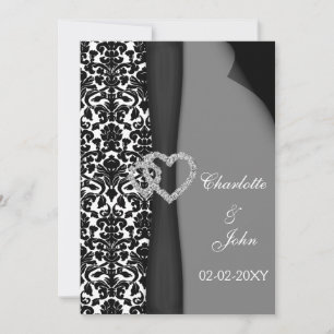 Utformning av Black and White Damask FAUX-band med Inbjudningar