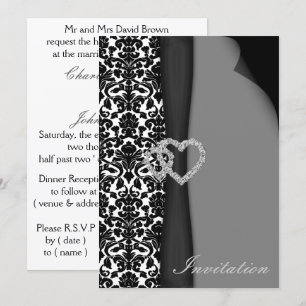 Utformning av Black and White Damask FAUX-band med Inbjudningar