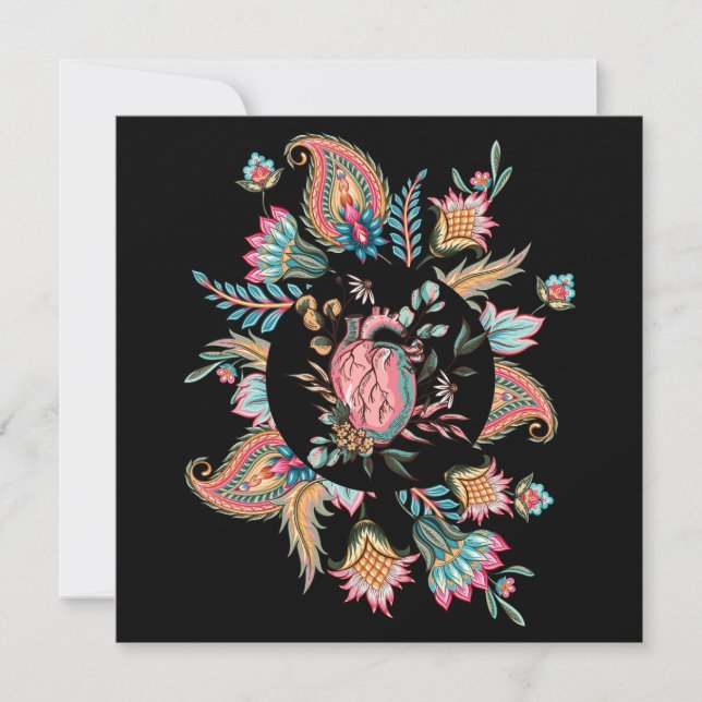 UTFORMNING AV BLOMMIGT FÖR MÄNNISKORS HJÄRTA JULKORT (Framsida)