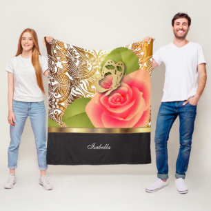 Utformning av Blommigten Coral Ro med DIY-text Fleecefilt