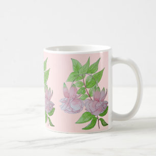 Utformning av blommigten med blommor av söt rosa kaffemugg