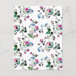 Utformning av Blommigten rosa ros och Blåa blommor Vykort