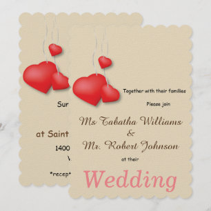 Utformning av bröllopsinbjudan för Cute Red Hearts Inbjudningar