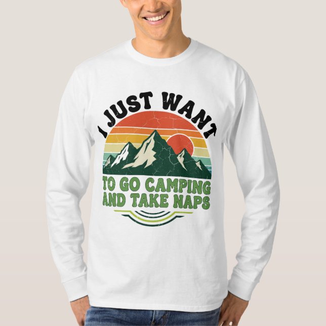 Utformning av camping och Naps Retro Mountain T Shirt (Framsida)