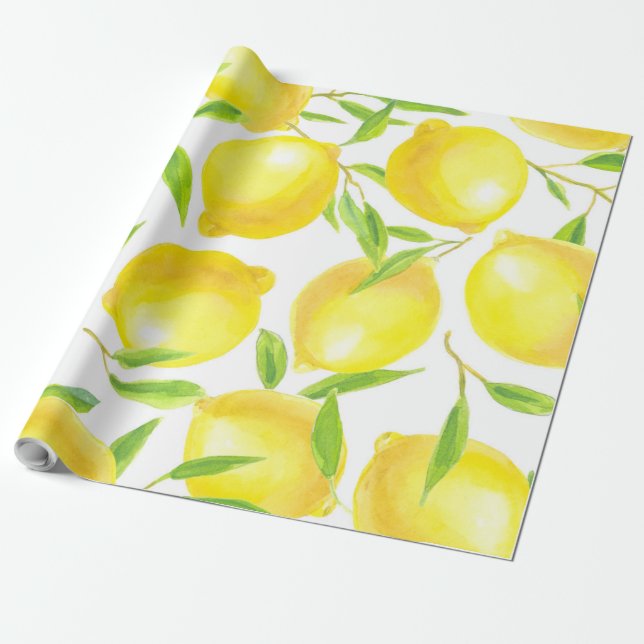 Utformning av citroner och löv mönster presentpapper (Utrullad)