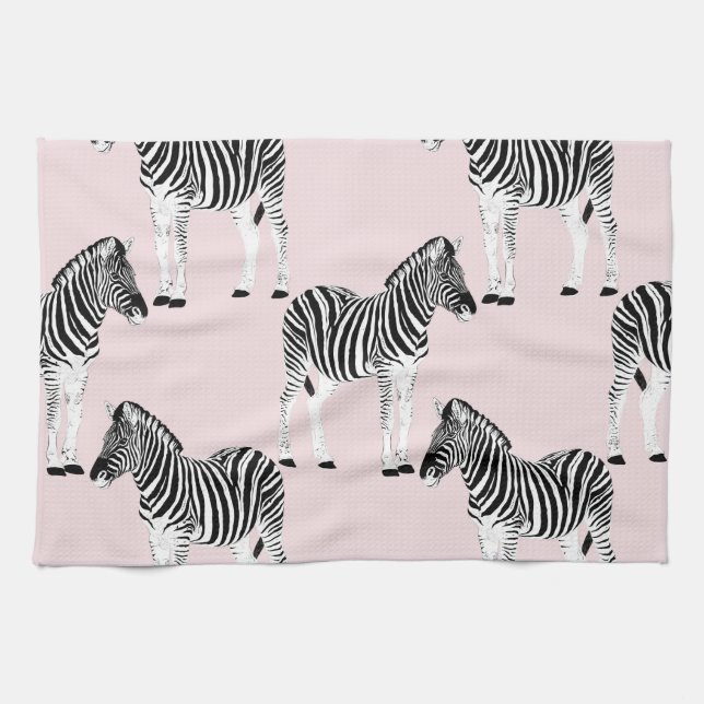 Utformning av Cute Black White Zebra Animal Rosa Kökshandduk (Horisontell)