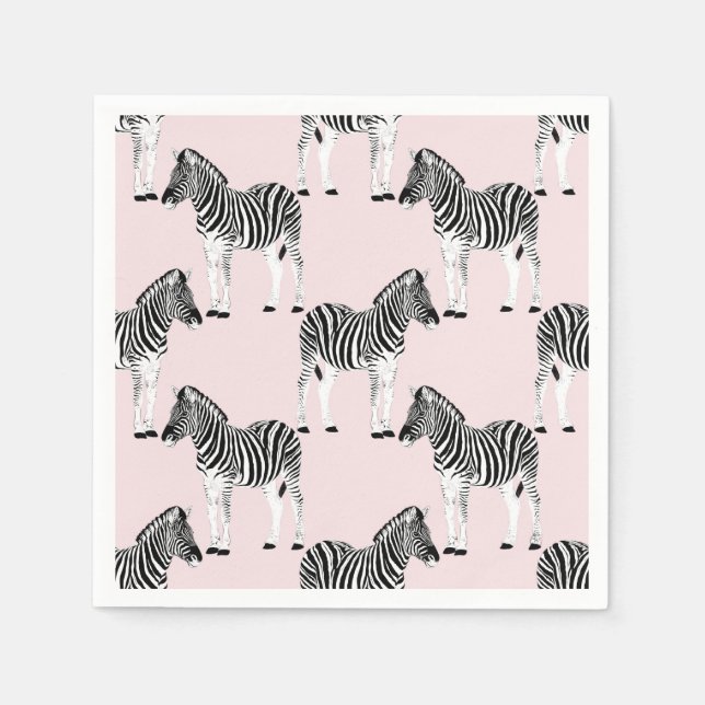 Utformning av Cute Black White Zebra Animal Rosa Pappersservett (Framsidan)