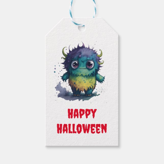 Utformning av Cute but Scary Tecknad Monster Presentetikett (Framsidan)