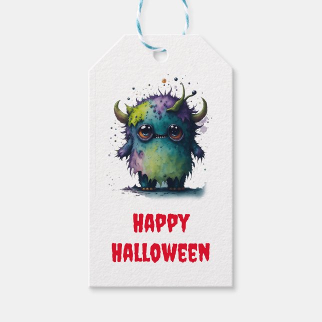 Utformning av Cute but Scary Tecknad Monster Presentetikett (Framsidan)