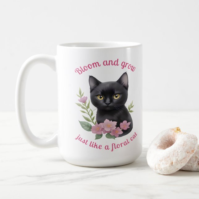 Utformning av Cute Cat-Blommigt, blomma och växa Kaffemugg (Med munk)