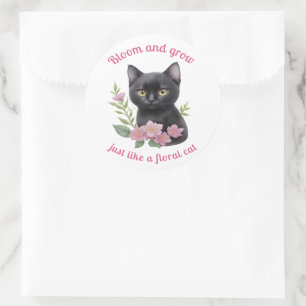 Utformning av Cute Cat-Blommigt, blomma och växa Runt Klistermärke