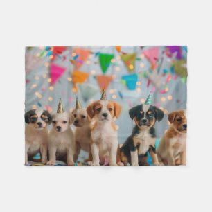 Utformning av Cute Puppies Födelsedagsfest Firande Fleecefilt