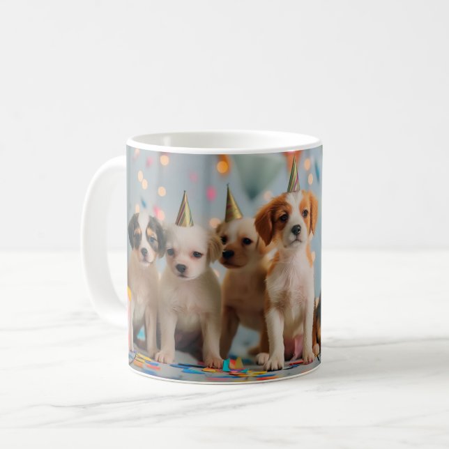 Utformning av Cute Puppies Födelsedagsfest Firande Kaffemugg (Framsida vänster)