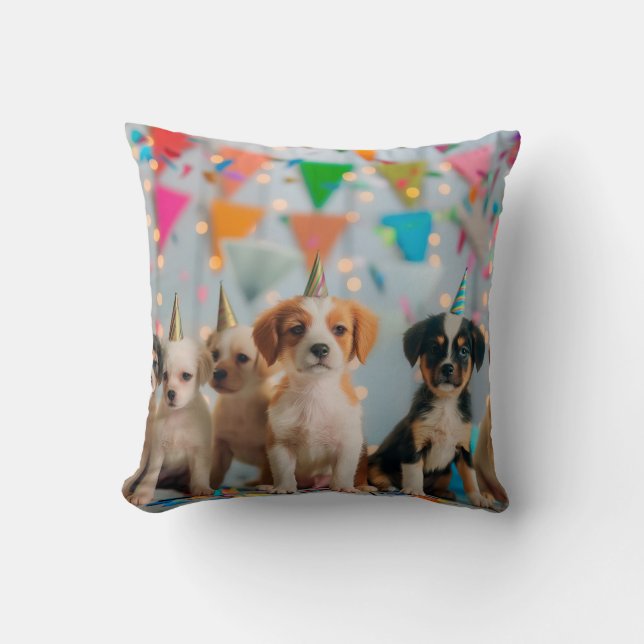 Utformning av Cute Puppies Födelsedagsfest Firande Kudde (Framsida)