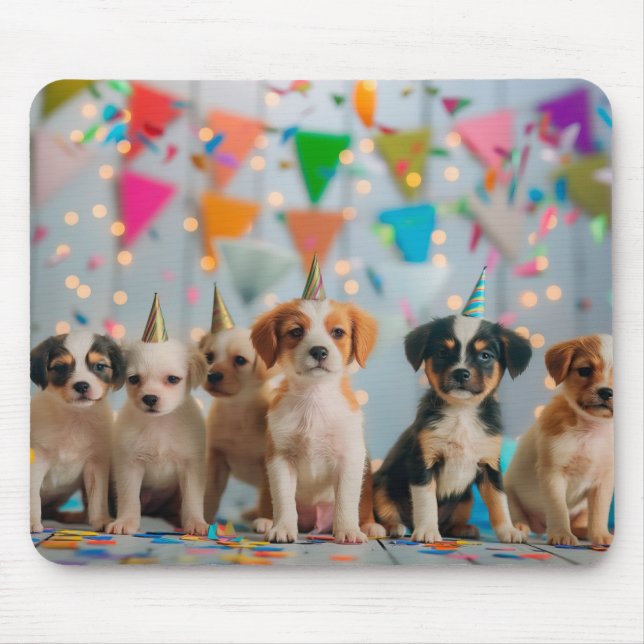 Utformning av Cute Puppies Födelsedagsfest Firande Musmatta (Framsidan)