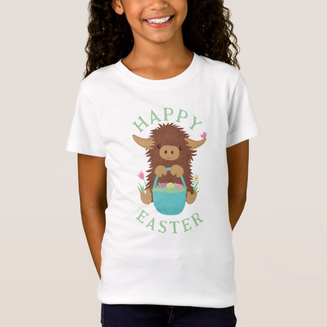 Utformning av Cute, shaggy Highland ko Påsk basket T Shirt (Framsida)